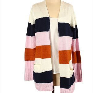 Caslon Color Block Striped Open Front Wool blend Cardigan Sweater